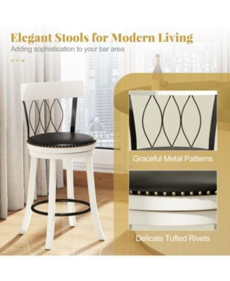 26'' Set of 4 Bar Stools w/ Footrest Rubber Wood Frame & Tufted Rivets