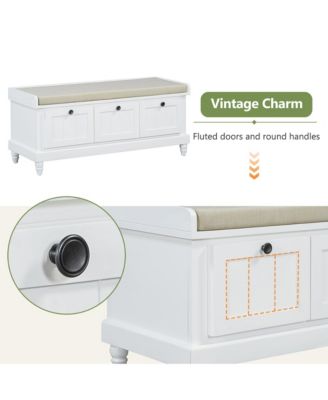 Shoe Bench - Fluted Entryway Storage Bench with Cushion, 3 Drawers and Hidden Compartment for Hallway, Living Room