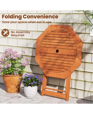 Outdoor Patio Folding Wood Dining Table for 4 with 2" Umbrella Hole for Garden