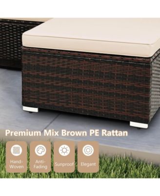 4 Seats Outdoor Wicker Furniture Set with Tempered Glass Coffee Table & Soft Cushions