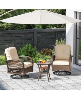 3 PCS Patio Swivel Rocker Set Gliding Bistro Furniture Set with Tempered Glass Table