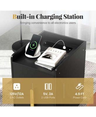 Nightstand with Charging Station Home Bedside Sofa Side Tables