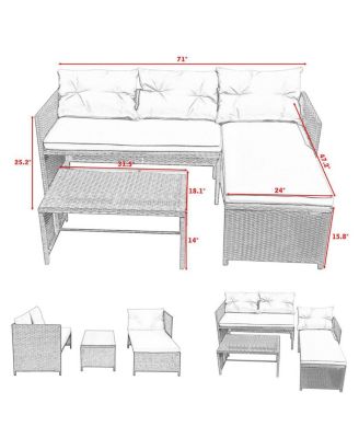 3PC Outdoor Patio Sofa Set Rattan Wicker Deck Couch Garden Furniture