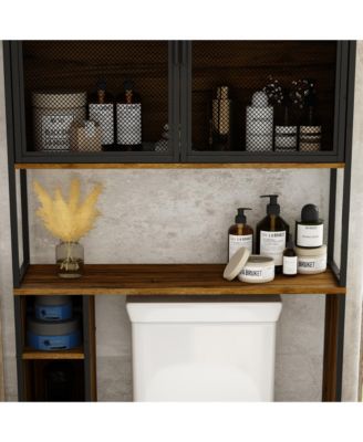 Toilet Storage with Metal Mesh Doors and Adjustable Shelves