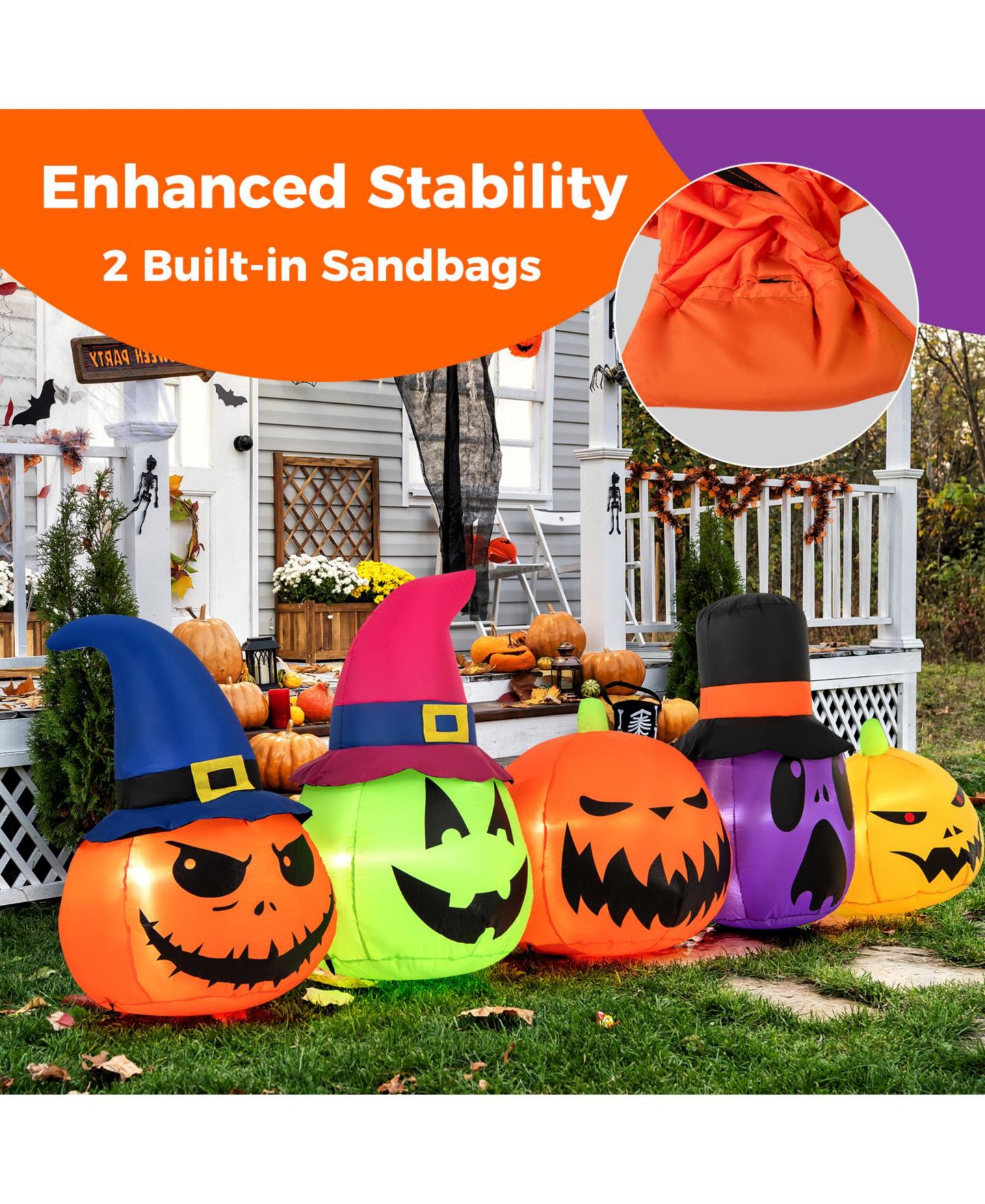 Детская игрушка Costway 9 FT Inflatable Pumpkin Patch Family Blow up Yard Halloween, цвет: Оранжевый — фото 8