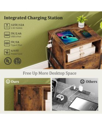 Nightstand with Charging Station Bedside Table with Storage Shelf Side Table