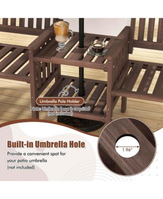 Outdoor Fir Wood Loveseat with 2-Tier Side Table and 1.96" Umbrella Hole