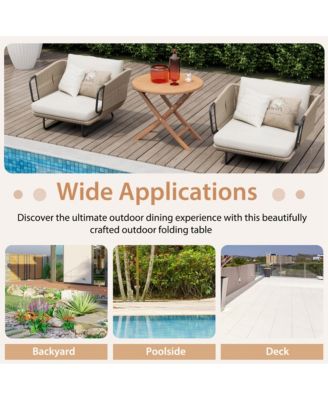 31.5'' Patio Round Folding Dining Table Solid Indonesia Teak Wood Natural Outdoor Portable