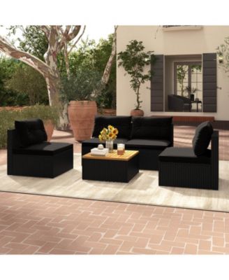 5 Piece Outdoor Furniture Set with Seat Back Cushions Acacia