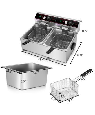 3400W Electric Countertop Deep Fryer Dual Tank Home Steel