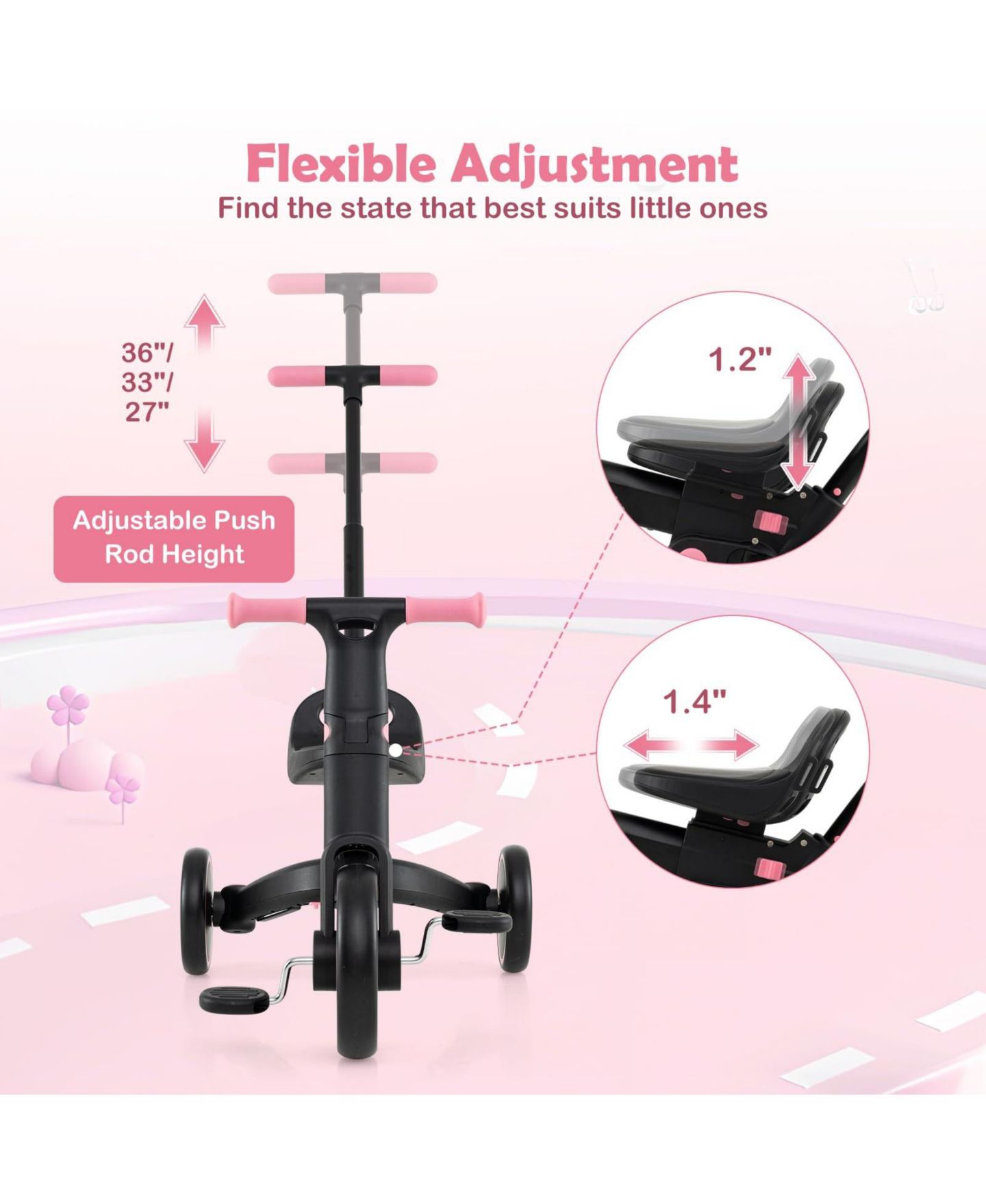 Детская игрушка Mecale 4-in-1 Foldable Tricycle With Push Handle, Ages 3+ — фото 6