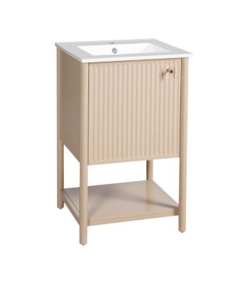 20" Modern French Bathroom Vanity Cabinet with Ceramic Sink, Soft Close Door, Cream Carved Pattern Storage for Small Bathrooms