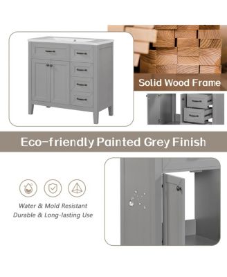 36"  Bathroom Vanity with Ceramic Sink, Solid Wood Frame, Storage Cabinet & Drawers for Modern Home