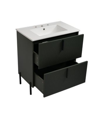 30" Bathroom Vanity with Sink, Modern Fluted MDF Cabinet, Full-Extension Soft Close Drawers for Small Spaces