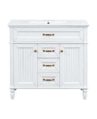 36" Bathroom Vanity with Ceramic Sink, Flip-Out Drawer, Soft Close Doors & Storage Drawers for Modern Bathrooms