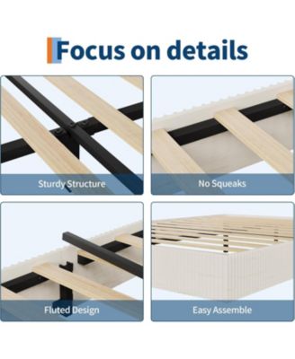 Twin Bed Frame, Wood Platform Bed with Fluted Design, Low Profile BedFrame, Minimalist Bed Base with Noise-Free, Easy Assembly, Cream