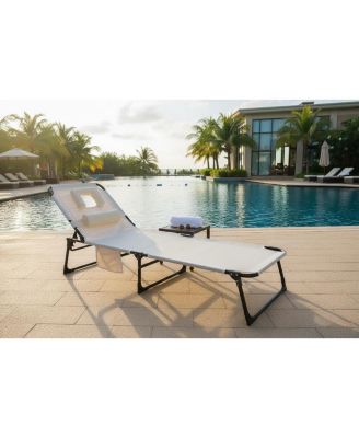 Tanning Chair with Face Hole Folding Beach Lounge Chair,5-Position Adjustable Backrest, Pillow & Side Pocket
