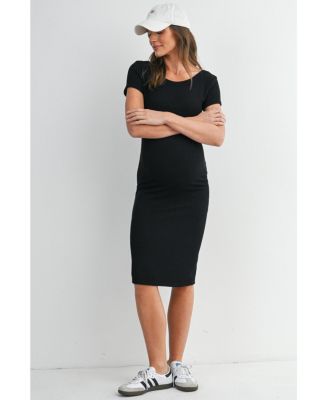 Women's Maternity Bodycon Ribbed Knit Short Sleeve Midi Dress