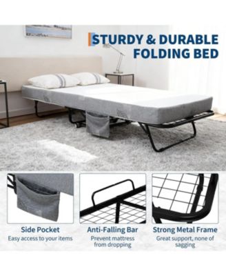Folding Bed with Mattress, 75" x 31" Folded Bed with 5" Memory Foam Mattress and Sturdy Metal Frame, Rollaway Guest Beds on Wheels for Adults