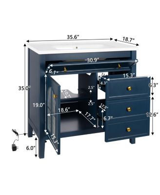 Bathroom Vanity with Sink, Medieval Glass Doors, Motion Sensor Lighting, Flip Drawer & Adjustable Storage for Modern Homes