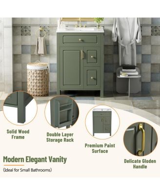 Bathroom Vanity with Ceramic Sink, Soft Close Door & Drawers, Double Storage Racks for Small