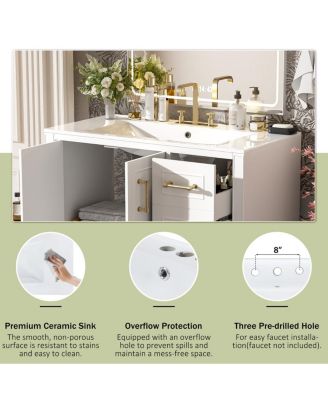  Traditional Bathroom Vanity with Ceramic Sink, Soft Close Doors & 4 Drawers, Ample Storage Cabinet for Main Bathrooms