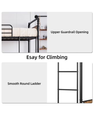 Metal Bunk Bed Heavy Duty Twin Bunk Guardrail Ladder Convertible No Box Spring