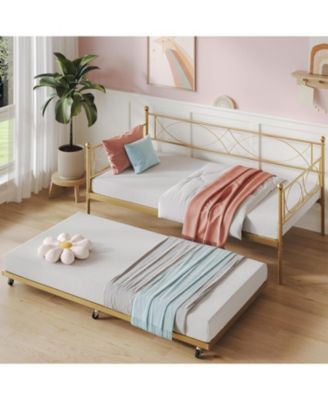 daybed with Trundle, Metal Twin Daybed and Trundle Set, Day Bed Sofa Bed Frame with Steel Slat Support, Multifunctional Daybed Frame