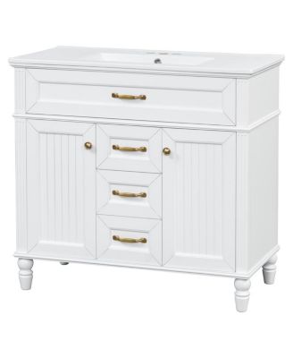 36" Bathroom Vanity with Sink & Mirror Cabinet, Freestanding Storage with Soft-Close Drawers for Modern Bathroom