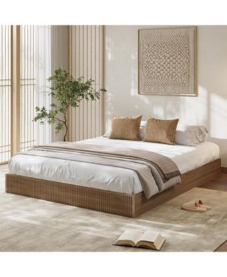 Wood Platform Bed Frame- Fluted Design Low Profile Noise-Free Easy Assembly No Box Spring Needed