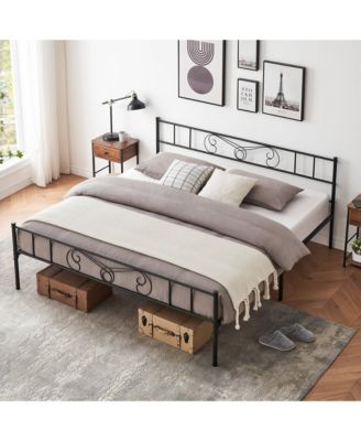 Metal Platform Bed- Minimalist Curved Iron Design Heavy Duty Steel Slats No Box Spring Needed