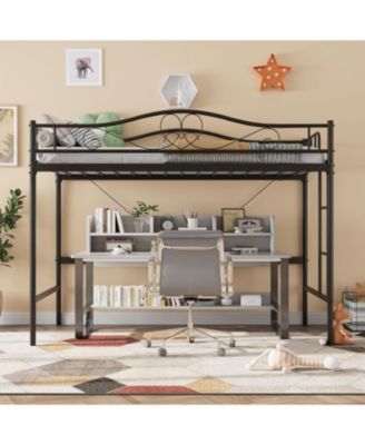 Metal Loft Bed with Ladder and Guardrail- 400 Lbs Heavy Duty- No Box Spring Needed- Easy Assembly.