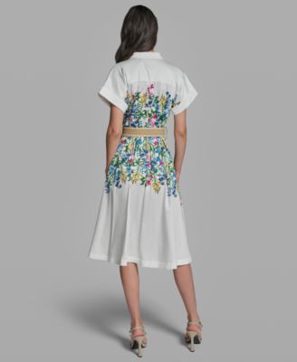 Petite Floral Collared Neck Belted Dress