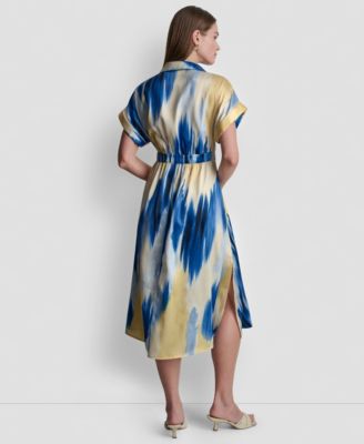 Petite Printed Collared Neck Shirt Dress