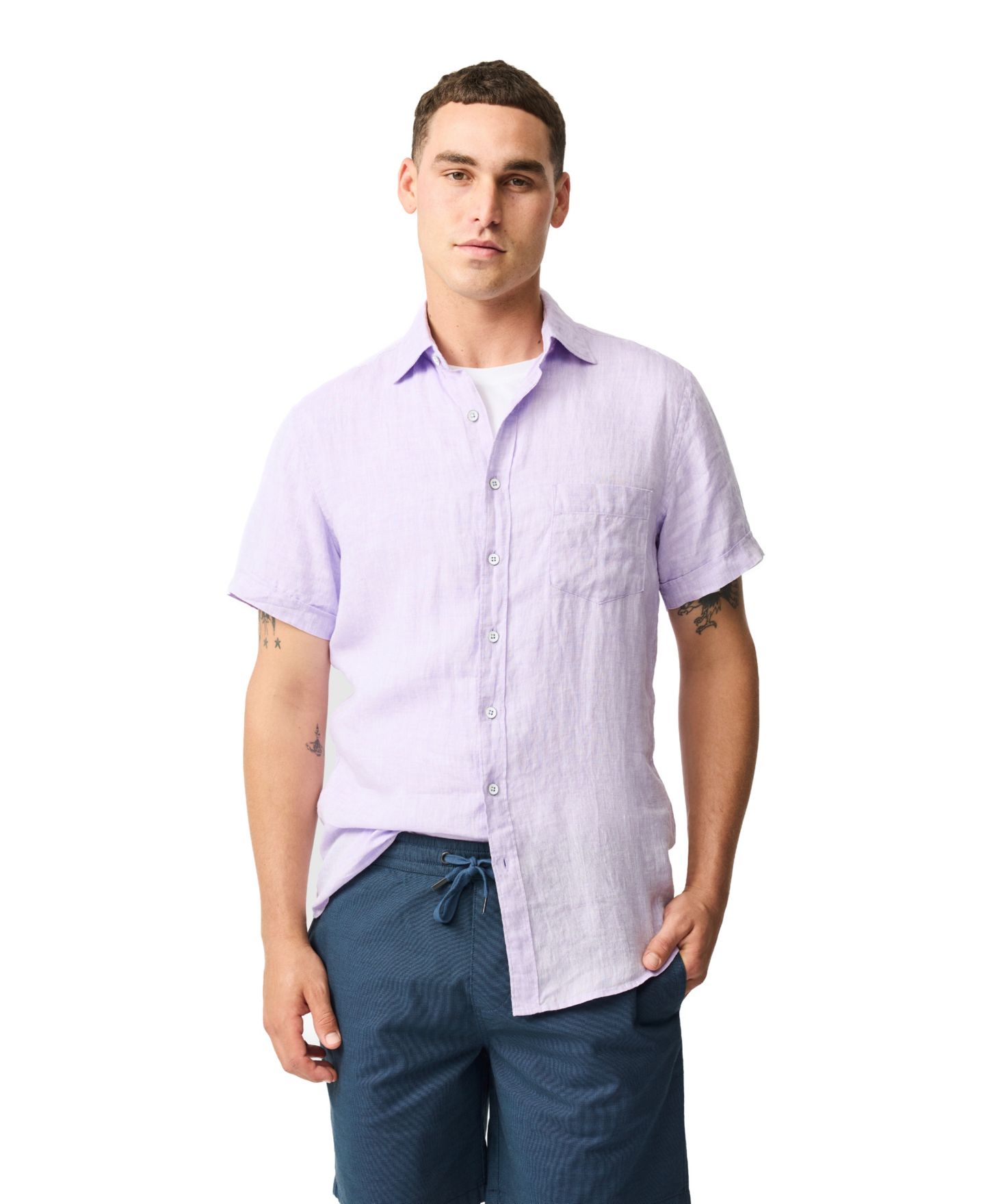 Мужская рубашка Rodd & Gunn Palm Beach Slim Fit Linen, цвет: Сиреневый — фото 1