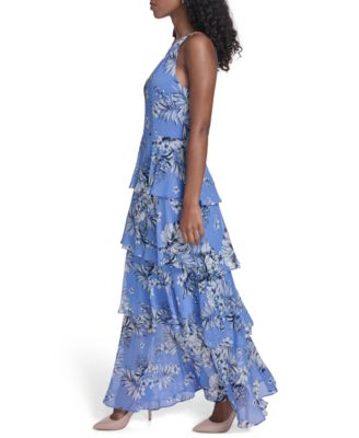 Women's Blue Ruffle Maxi Dresses