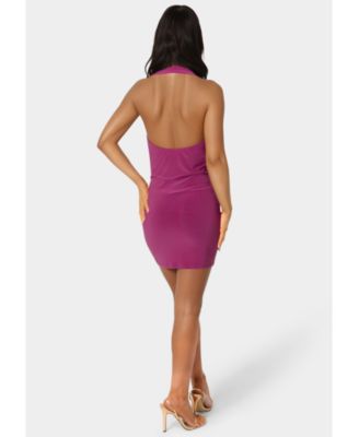 Women's Deep Cowl Neck Mini Halter Dress