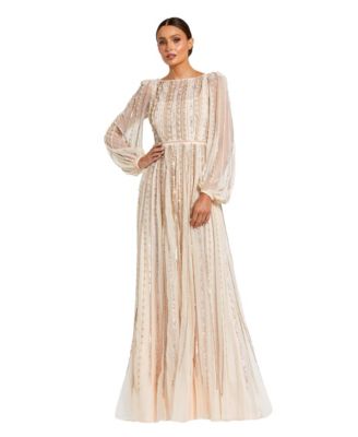Women's Embellished Long Sleeve A-Line Evening Gown