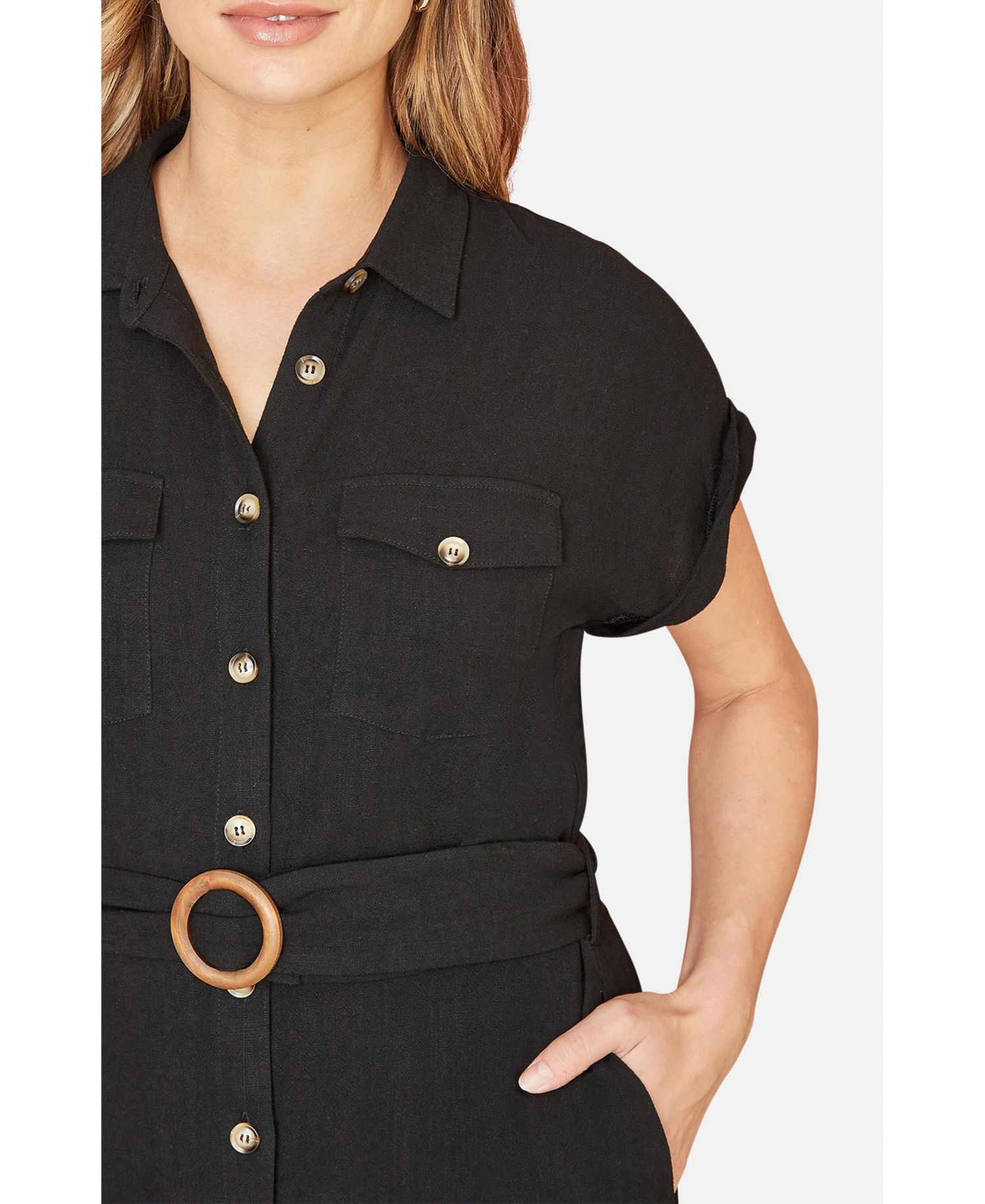 Women's Linen Look Midi Shirt Dress