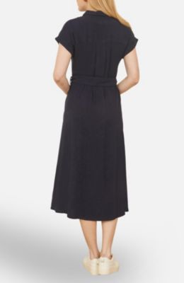 Women's Viscose Linen Look Midi Shirt Dress