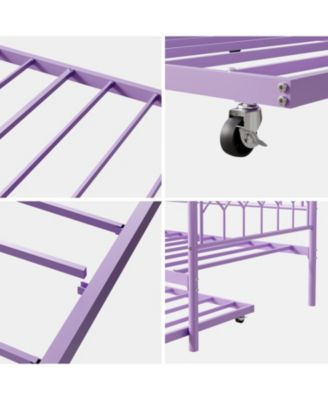 Daybed with Trundle, Metal Twin Trundle Bed with Charging Station & LED Lights, Sofa Beds Frame with Pull Out Bed for Living Room, Guest Room.