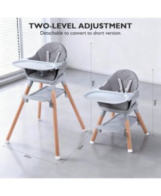 Convertible Wooden Baby HighChair with Adjustable Legs & Removable Double Tray
