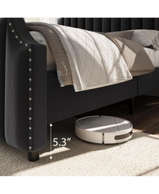 Platform Bed Upholstered Headboard Footboard Strong Wooden Slats No Box Spring Required.