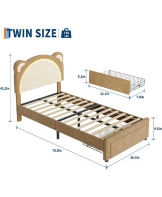 Upholstered Platform Bed Adjustable LED Headboard Storage Drawer Wooden Slats No Box Spring.