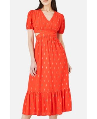 Women's Foil Print Viscose Cut Out Midi Dress