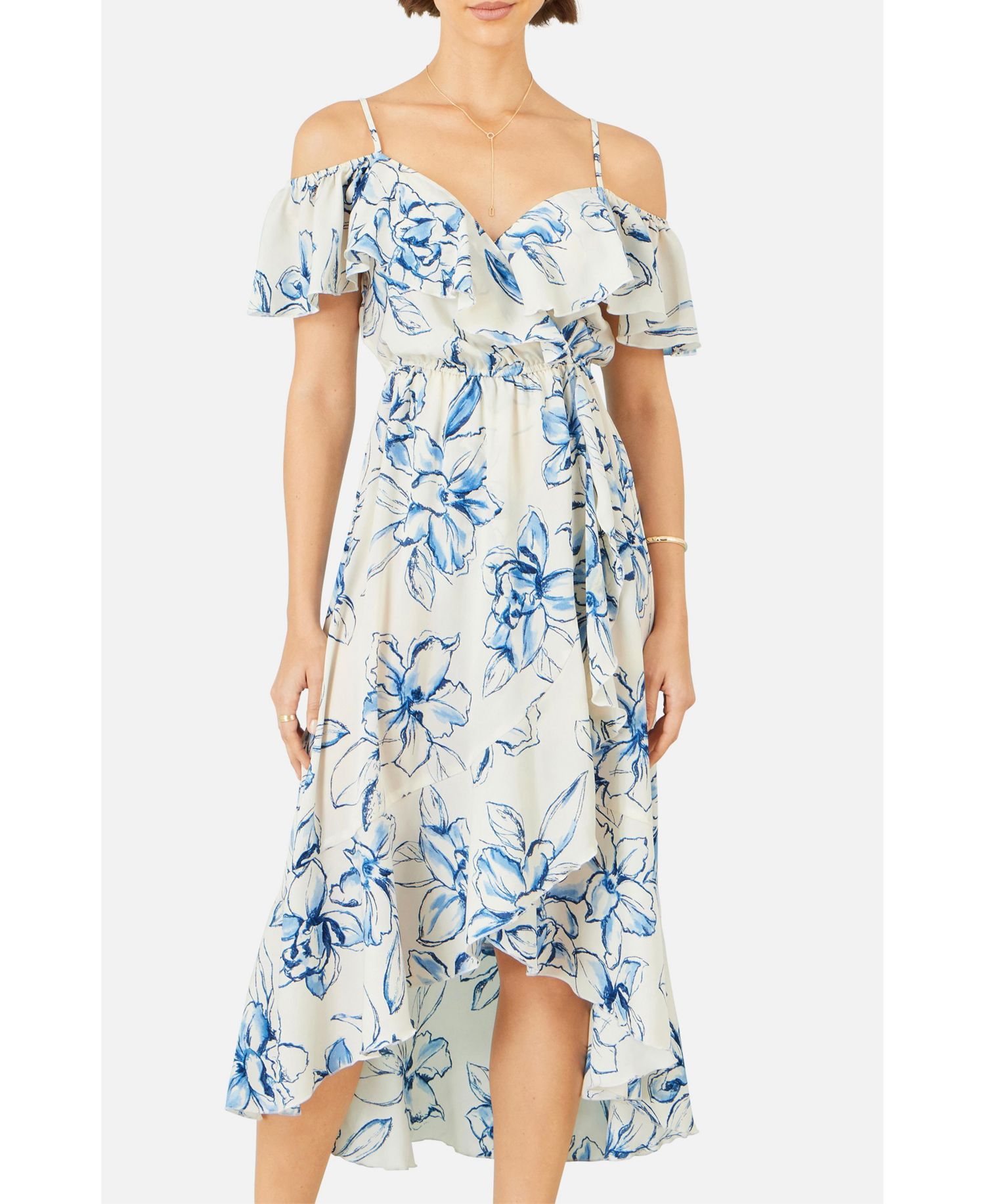 Women's Floral Print Bardot Midi Dress