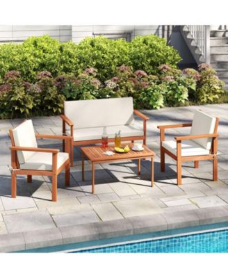 8 Pieces Patio Furniture Set, Acacia Wood Porch Chairs w/ Table