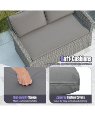 Set Of 8 Patio Furniture Set w/ 4 Rattan Chairs Loveseat Coffee Table Cushions