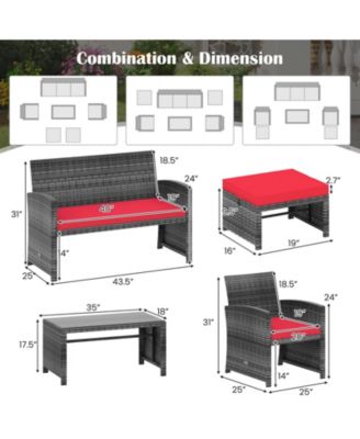 Set Of 6 Patio Furniture Outdoor Sectional Conversation PE Rattan Sofa Set