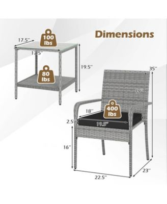 3 Pieces Patio Furniture Set PE Rattan Porch Chairs w/ 2-Tier Table
